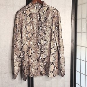 Dressbarn Snakeskin 100% Silk Print Top Long Sleeve Blouse S